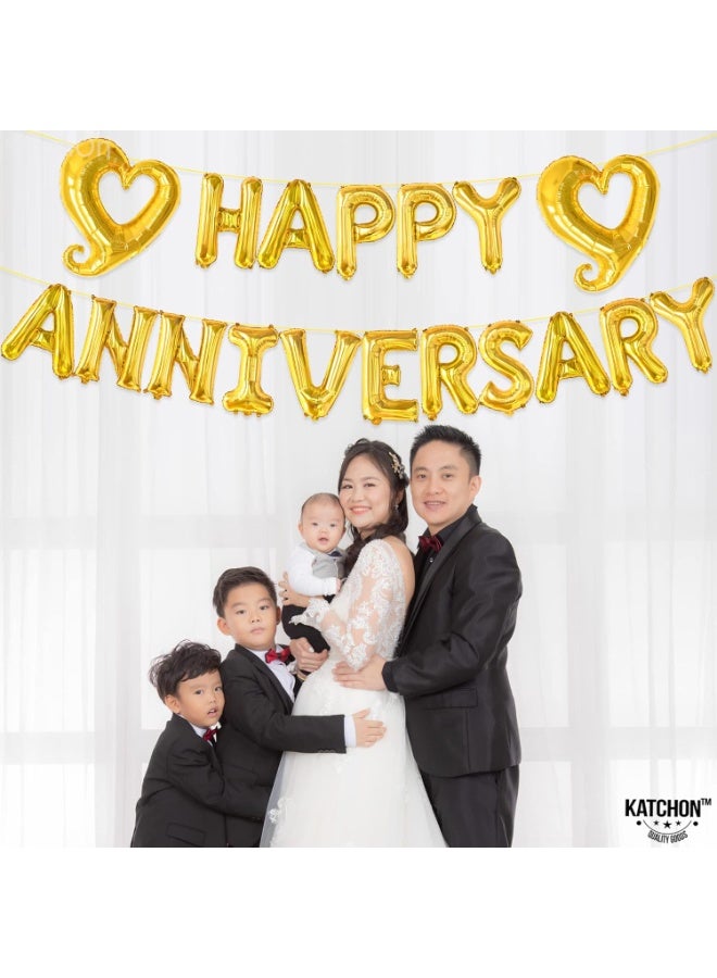 KATCHON Gold Happy Anniversary Balloons Letters - 18 Inch, Heart Balloons Foil | Gold Happy Anniversary Banner for happy anniversary Decorations - Image 4